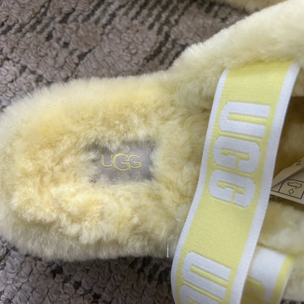 UGG Neon Soft Yellow Fluffy Slides size 11 - Picture 6 of 11